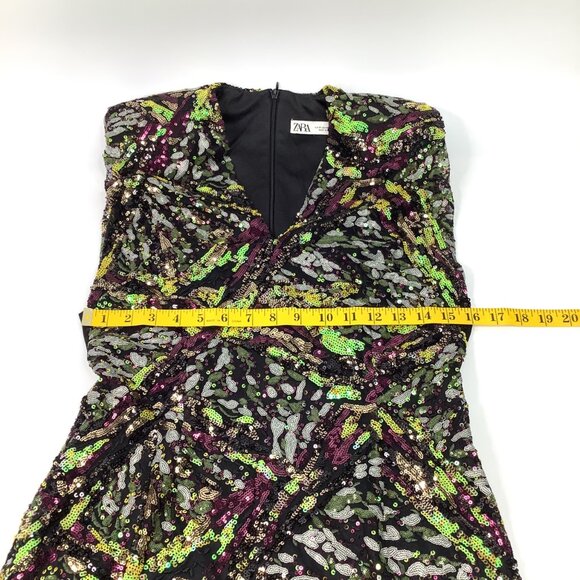 Zara Sequined Medium Mini Dress With V-Neckline Sleeveless Design Cocktail Party - Picture 4 of 8